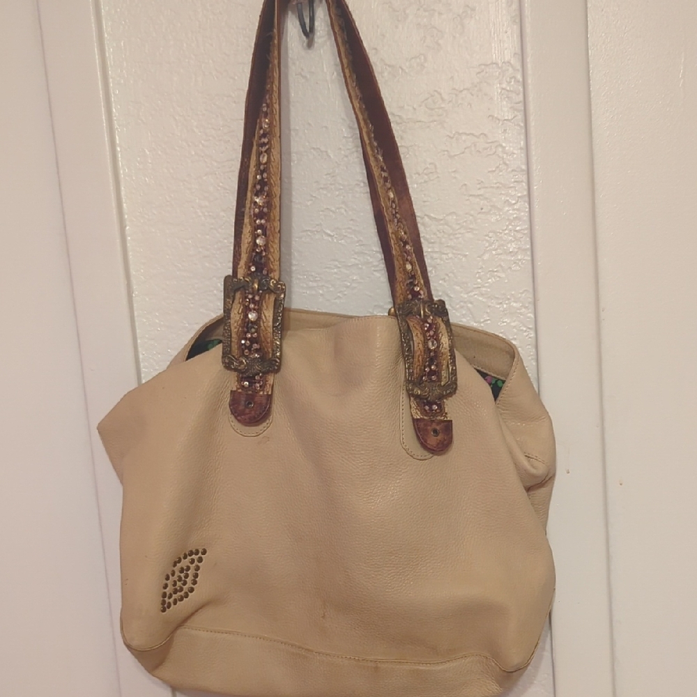 Very Vintage Betsey Johnson Cream Leather Tote Bag